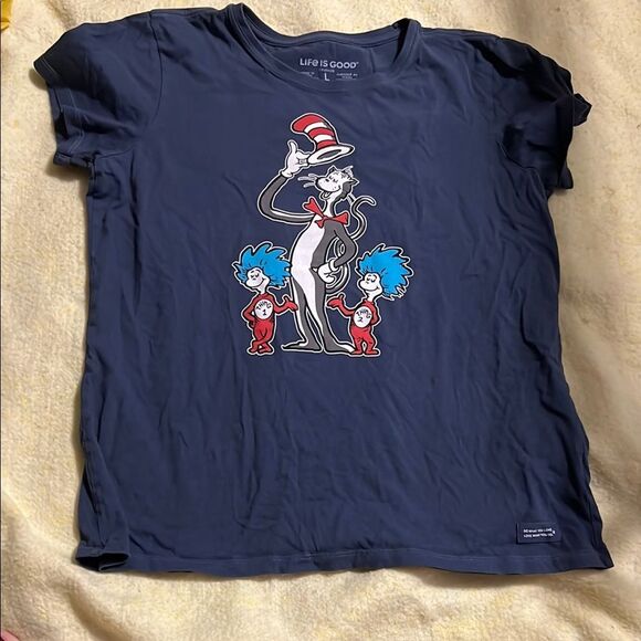 Life Is Good Tops - Life Is Good Blue Short Sleeve Tee with Playful Design